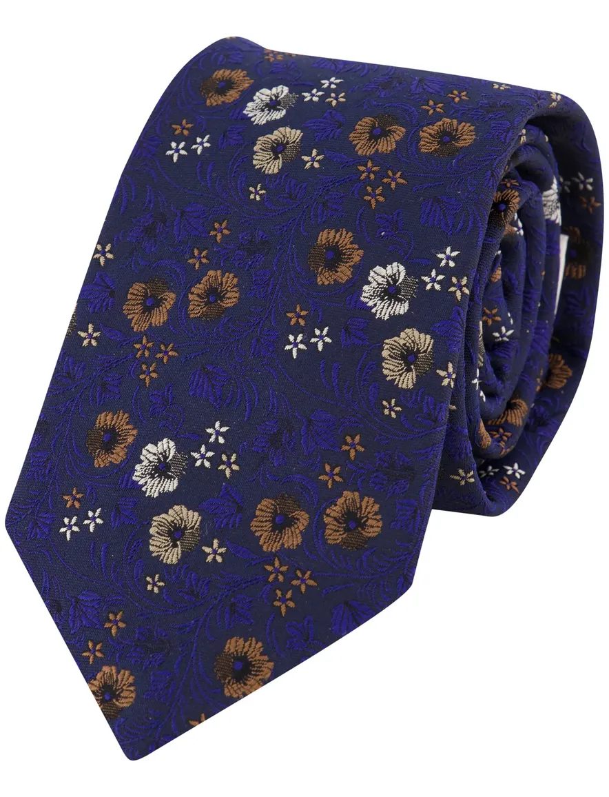 Donkerblauwe stropdas Profuomo geprint