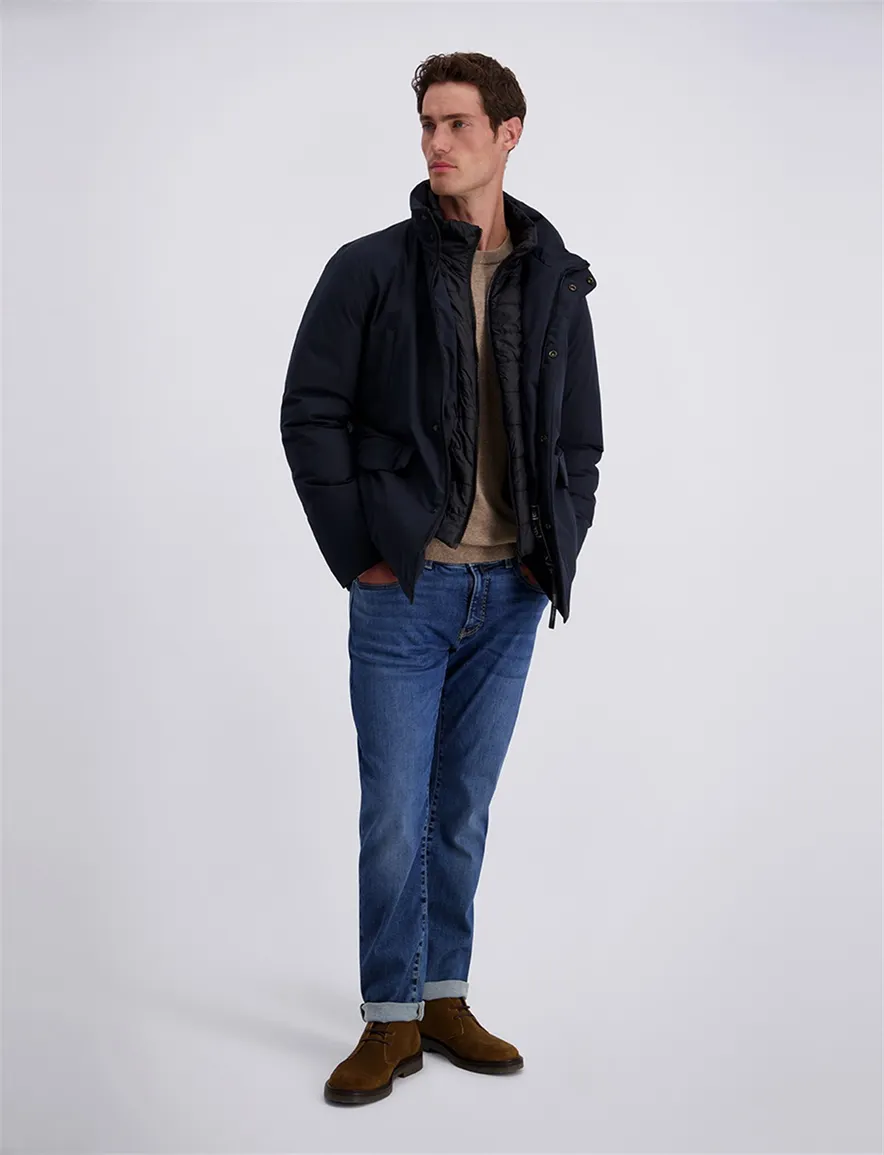 Pierre Cardin donkerblauwe parka met borstzak