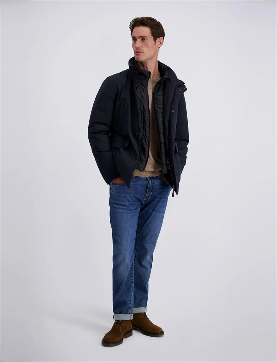 Pierre Cardin donkerblauwe parka met borstzak