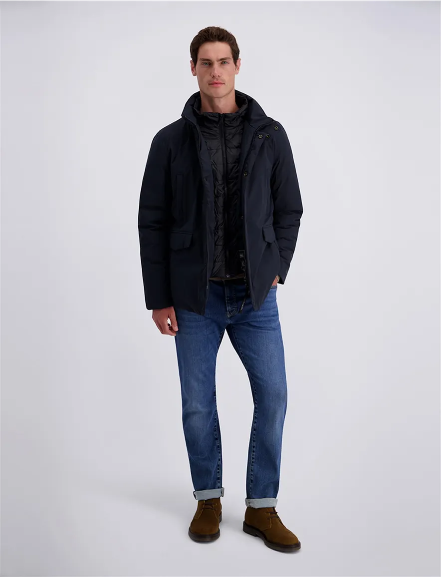 Pierre Cardin donkerblauwe parka met borstzak