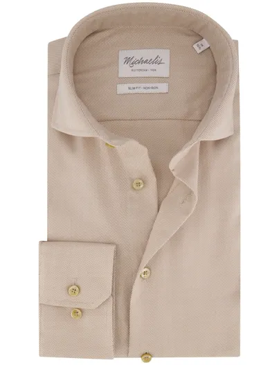 Profuomo Michaelis overhemd beige gestreept strijkvrij