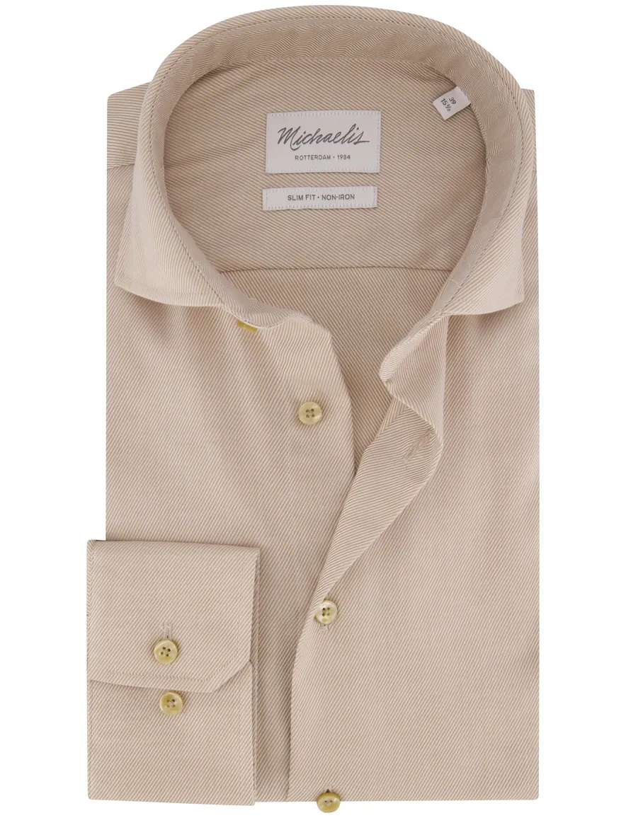 Michaelis overhemd beige gestreept strijkvrij