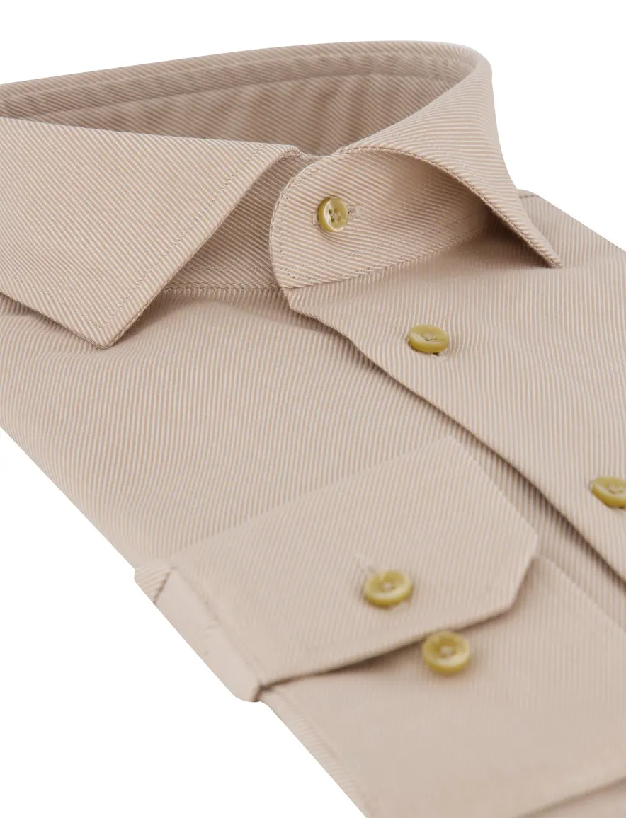Michaelis overhemd beige gestreept strijkvrij
