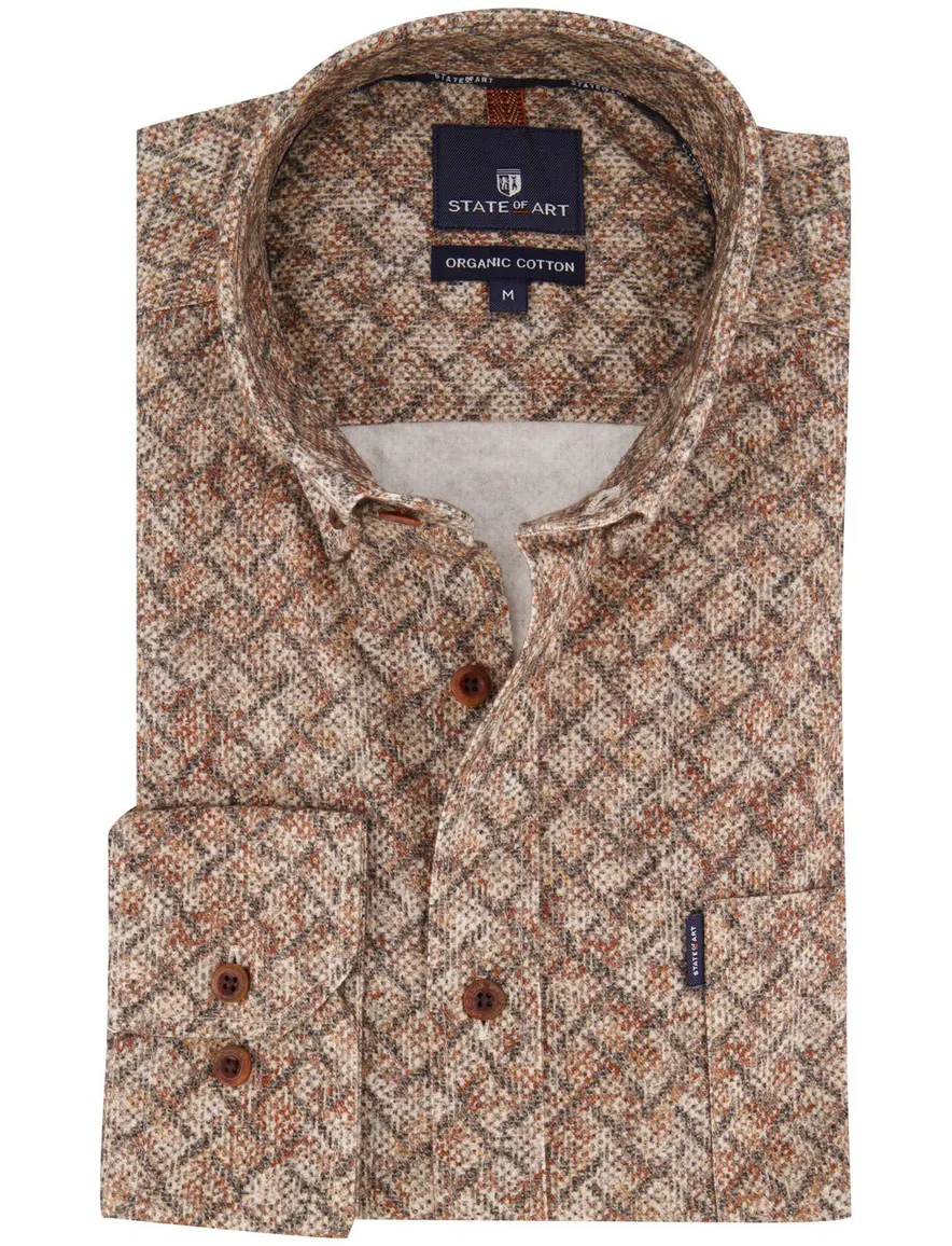 State of Art overhemd bruin geprint Organic Cotton