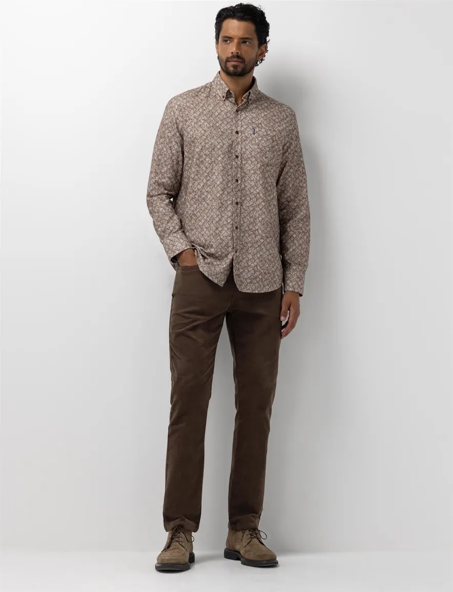 State of Art overhemd bruin geprint Organic Cotton