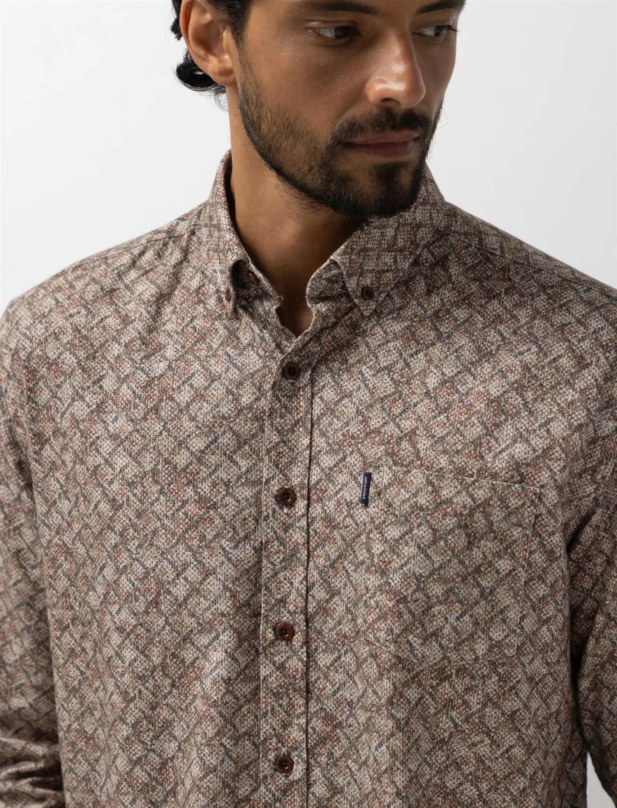State of Art overhemd bruin geprint Organic Cotton