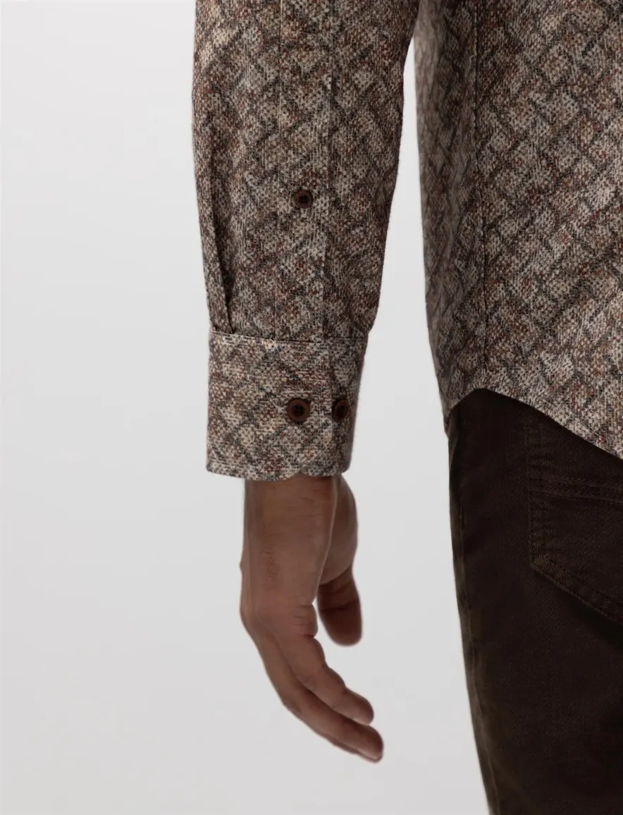State of Art overhemd bruin geprint Organic Cotton