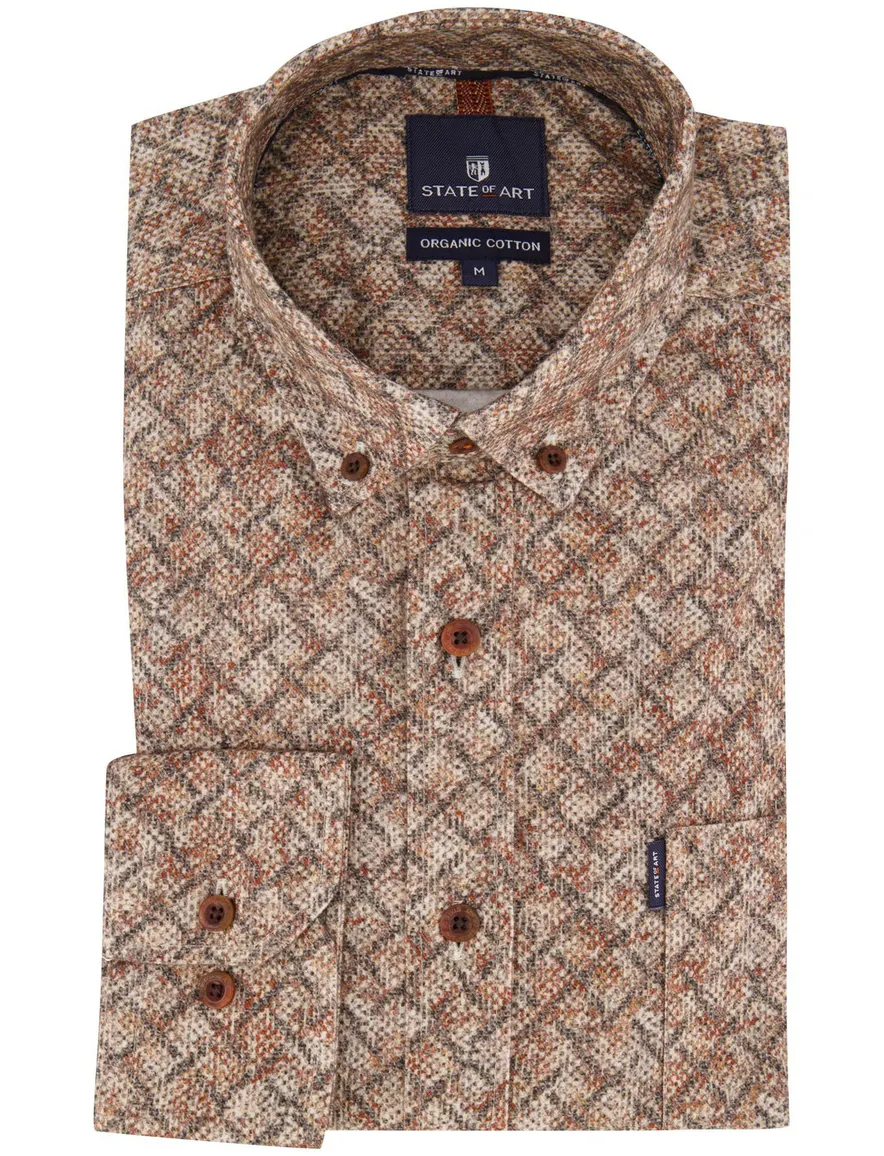 State of Art overhemd bruin geprint Organic Cotton