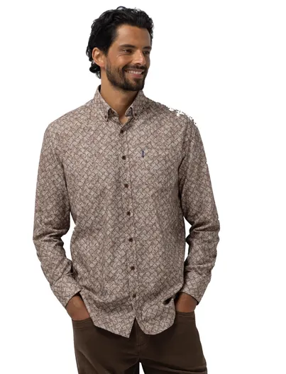 State of Art State of Art overhemd bruin geprint Organic Cotton