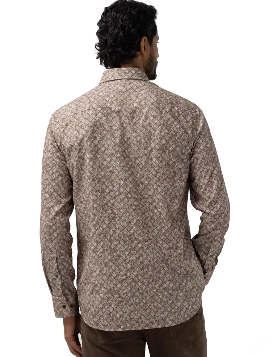 State of Art overhemd bruin geprint Organic Cotton
