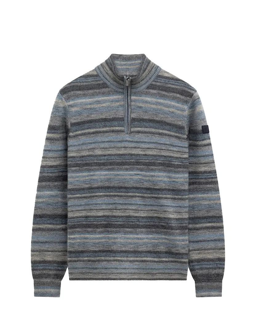 Trui State of Art blauw gestreept half zip