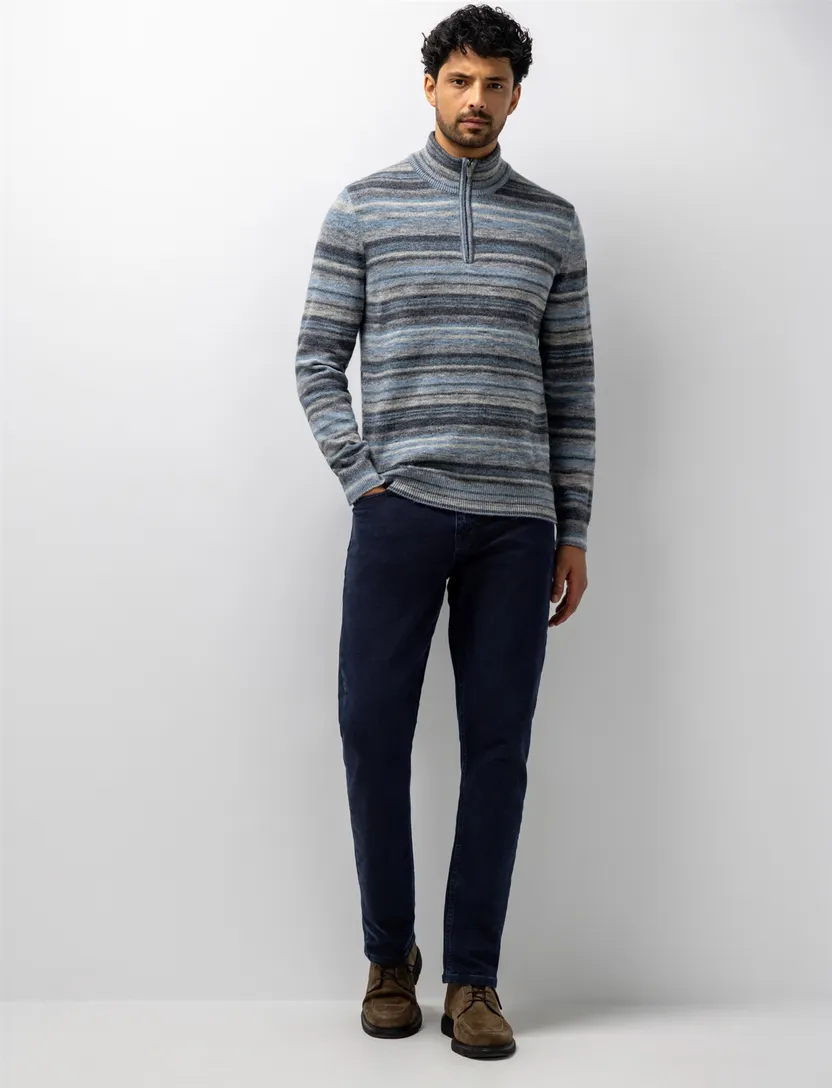 Trui State of Art blauw gestreept half zip