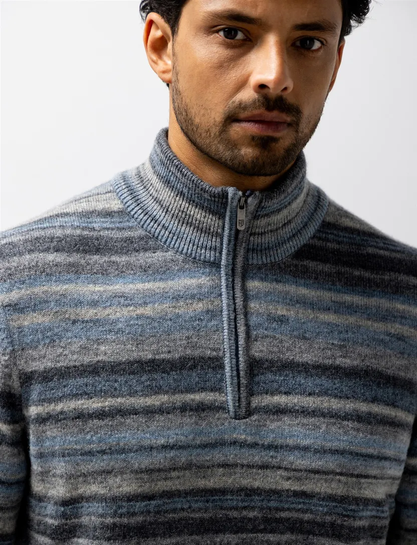 Trui State of Art blauw gestreept half zip