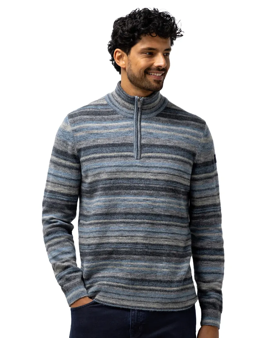 Trui State of Art blauw gestreept half zip