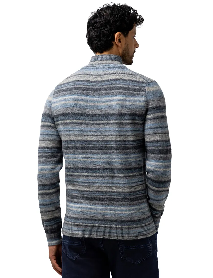 Trui State of Art blauw gestreept half zip