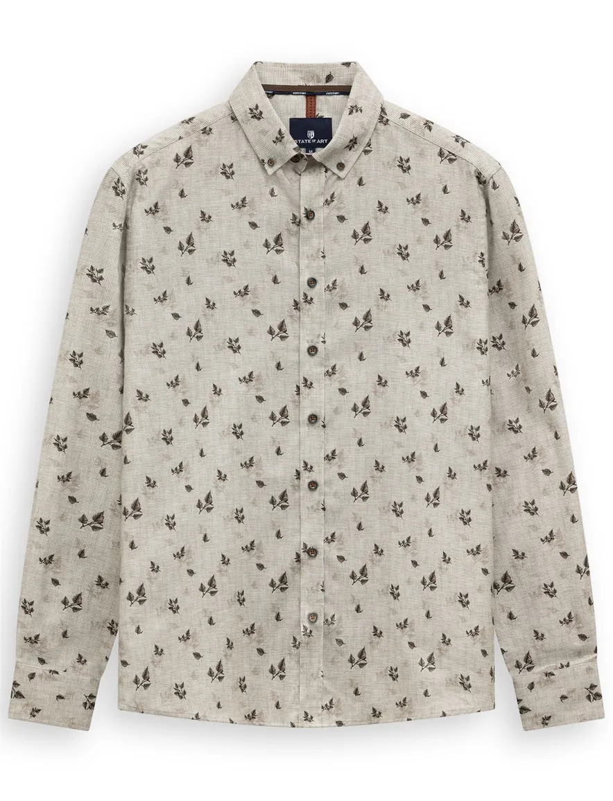 State of Art overhemd van flanellen twillstof beige geprint