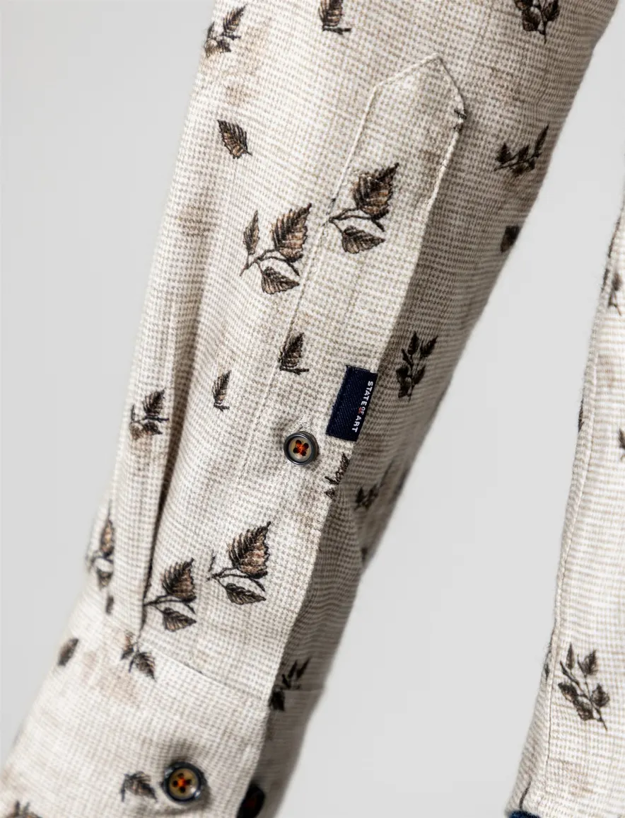 State of Art overhemd van flanellen twillstof beige geprint