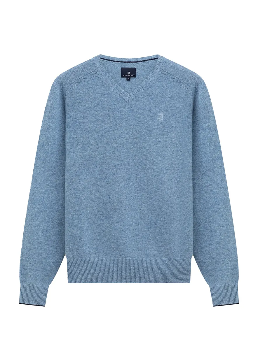 State of Art v-hals trui blauw gemeleerd
