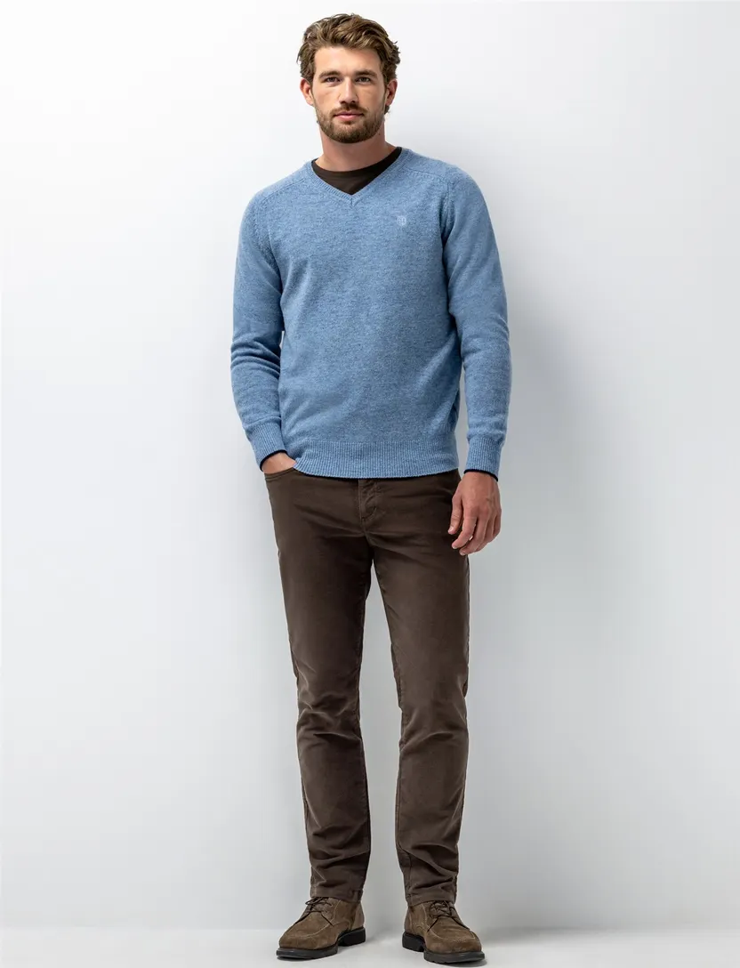Trui State of Art blauw gemeleerd v-hals