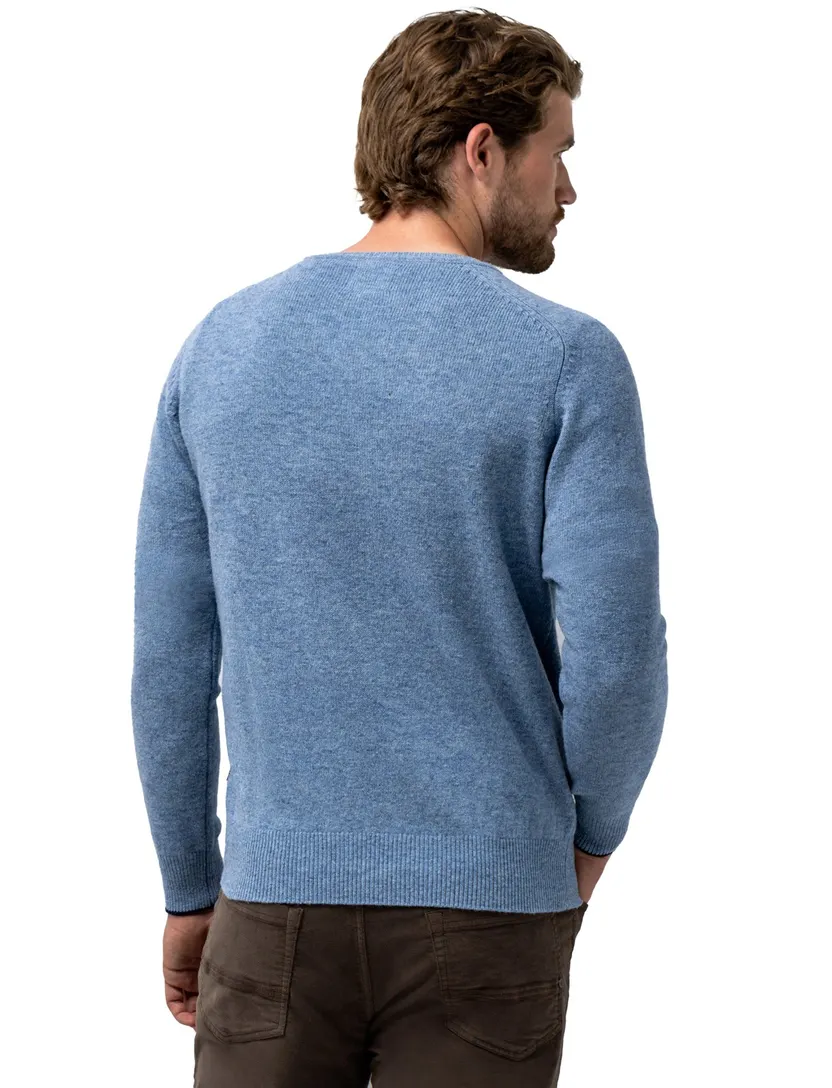 Trui State of Art blauw gemeleerd v-hals