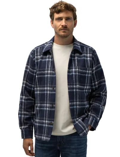State of Art State of Art overshirt donkerblauw geruit met borstzak