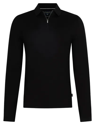 Cavallaro Cavallaro poloshirt zwart merinowol met rits