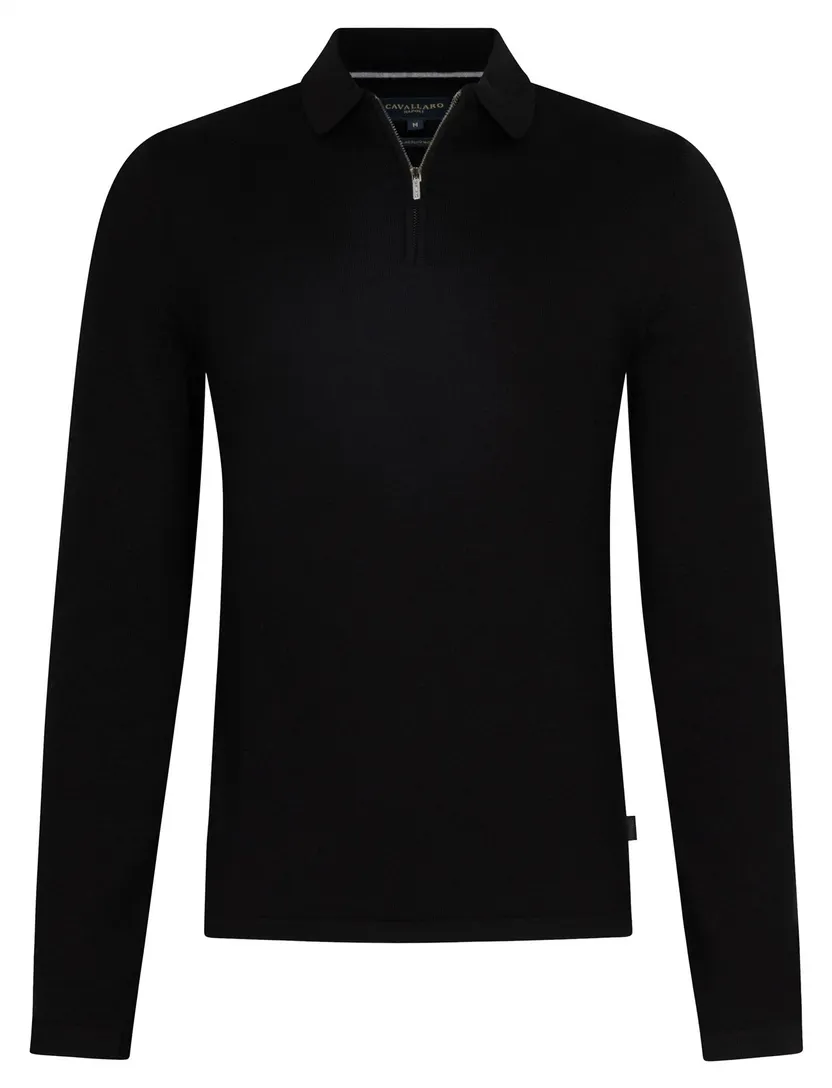 Poloshirt Cavallaro zwart merinowol met rits