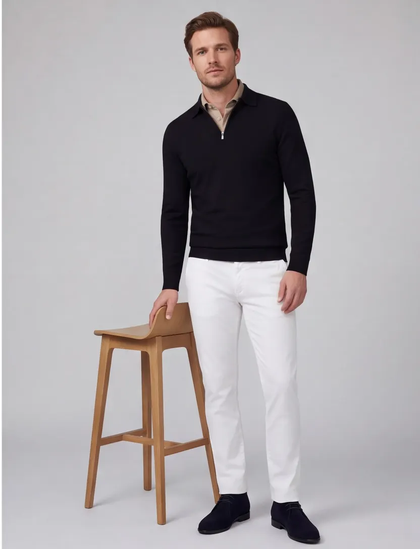 Poloshirt Cavallaro zwart merinowol met rits
