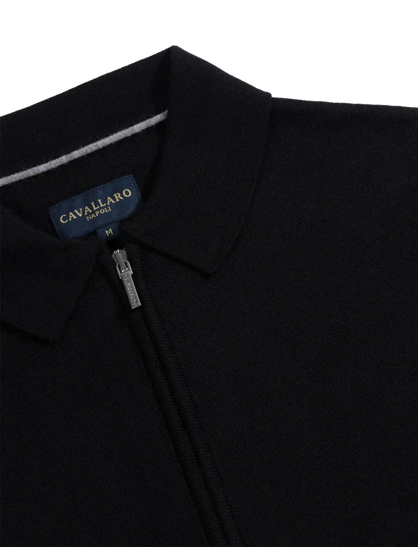 Poloshirt Cavallaro zwart merinowol met rits