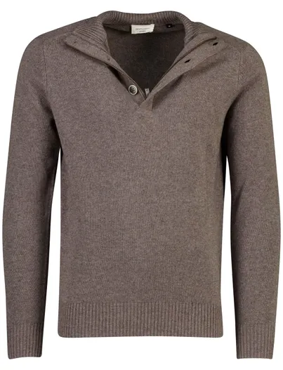 Gentiluomo Gentiluomo half zip trui bruin met knopen