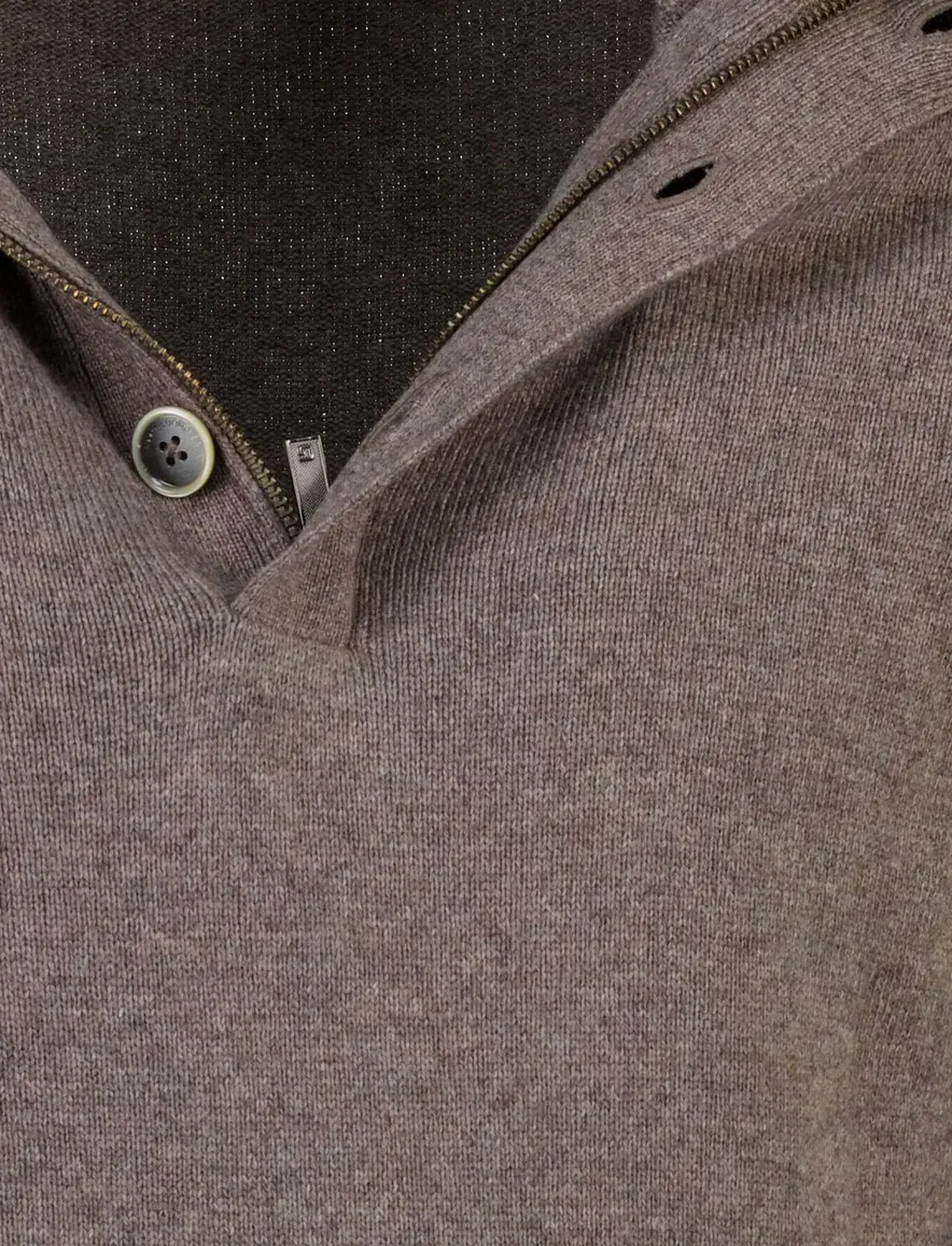 Gentiluomo half zip trui bruin met knopen