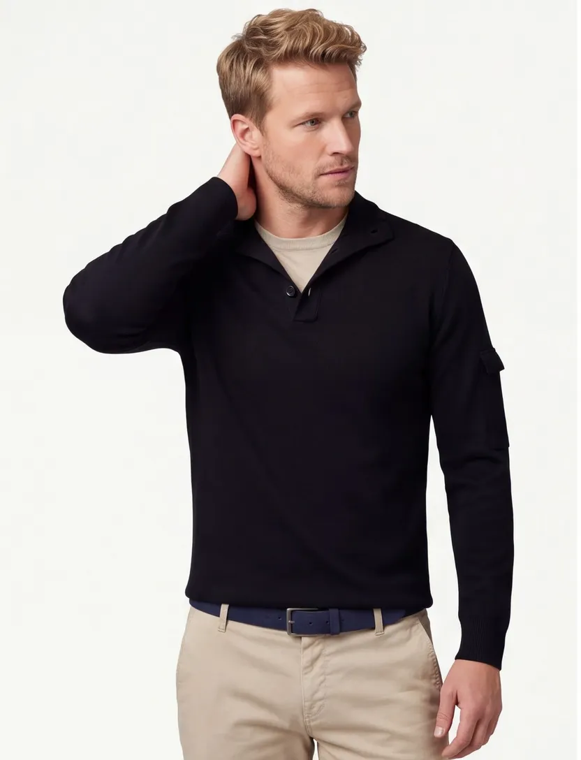 Trui Gentiluomo donkerblauw merinowol knopen
