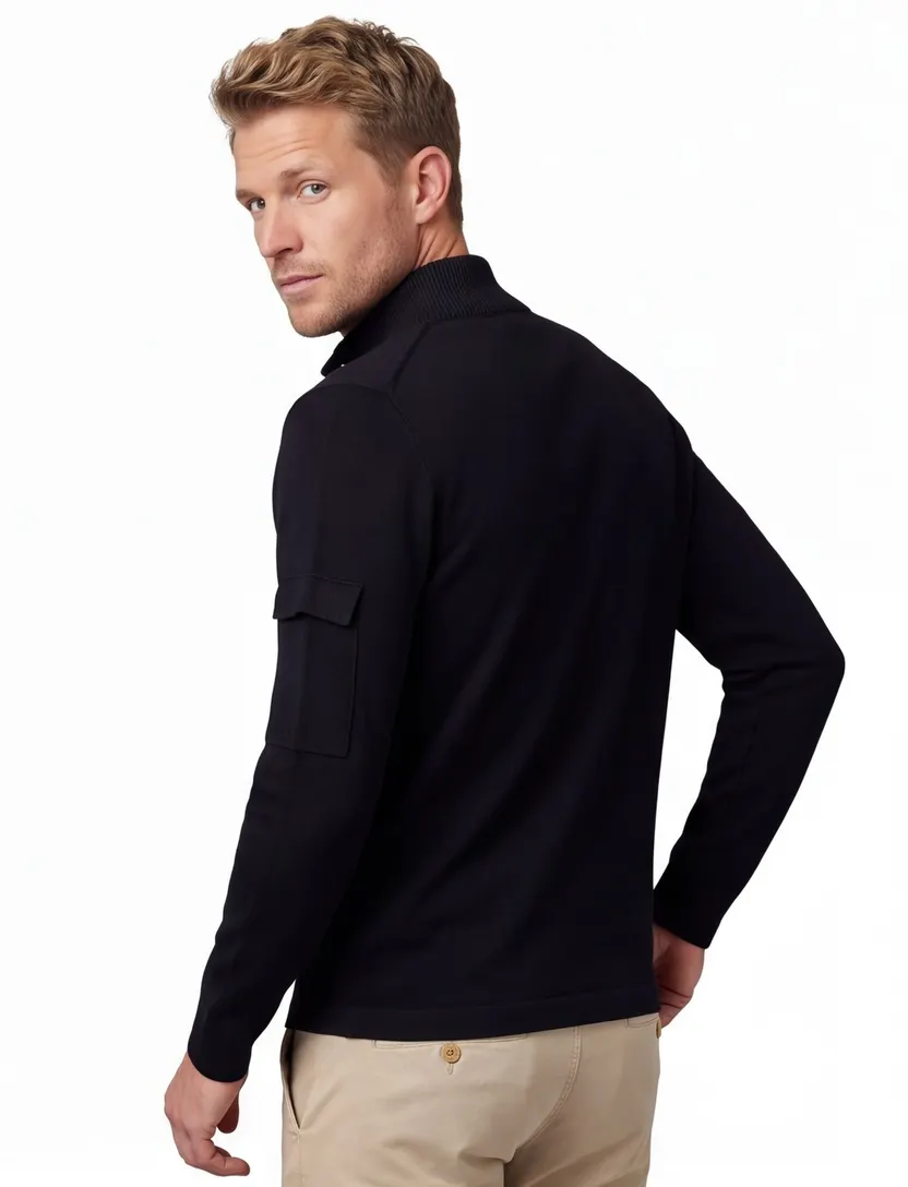 Trui Gentiluomo donkerblauw merinowol knopen