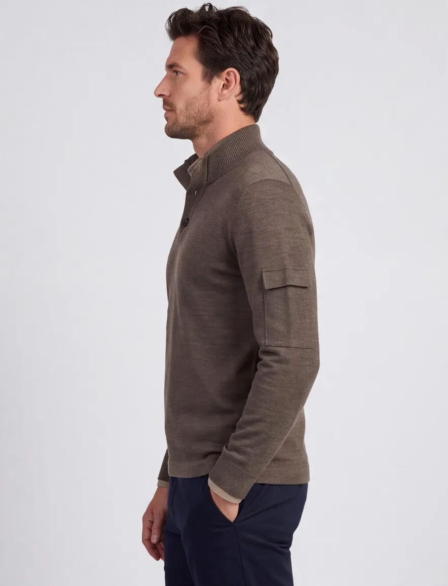 Gentiluomo trui half zip gebreid bruin met knopen