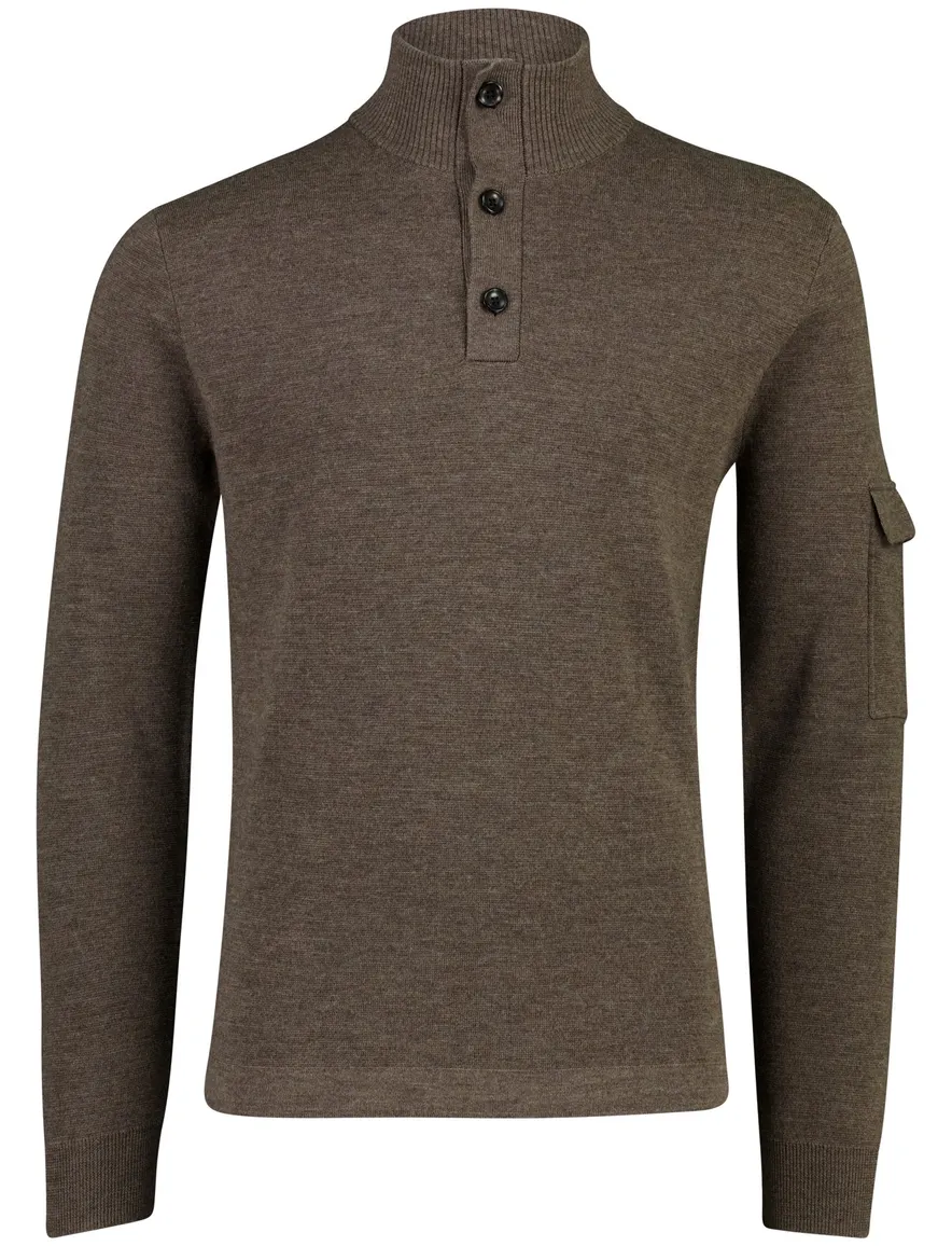 Gentiluomo trui half zip gebreid bruin met knopen