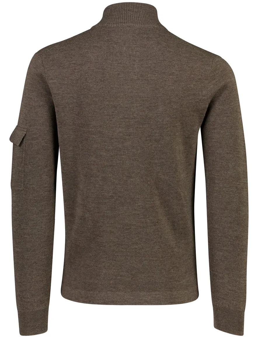 Gentiluomo trui half zip gebreid bruin met knopen