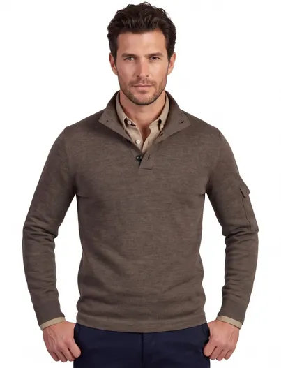 Gentiluomo Gentiluomo trui half zip gebreid bruin met knopen