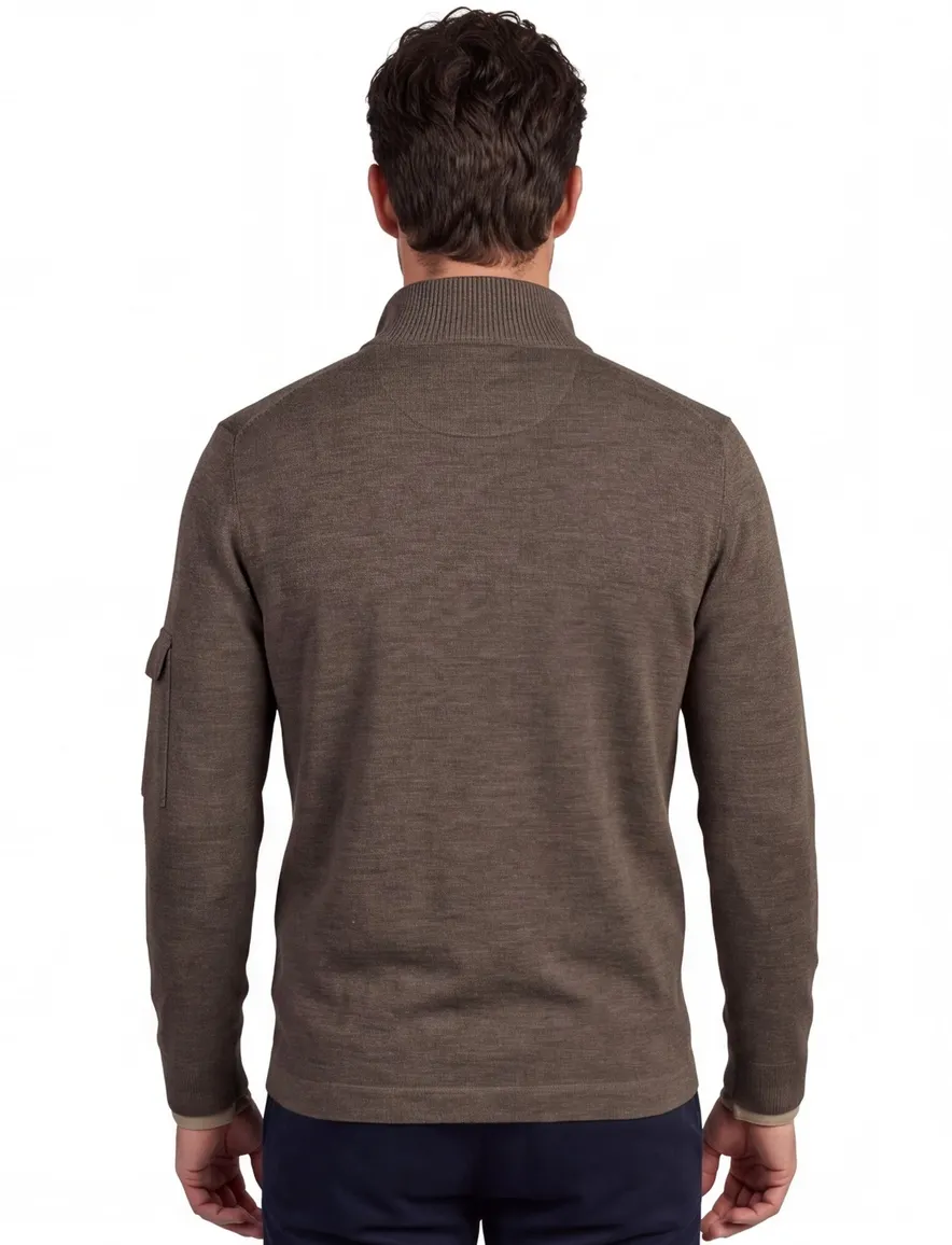 Gentiluomo trui half zip gebreid bruin met knopen