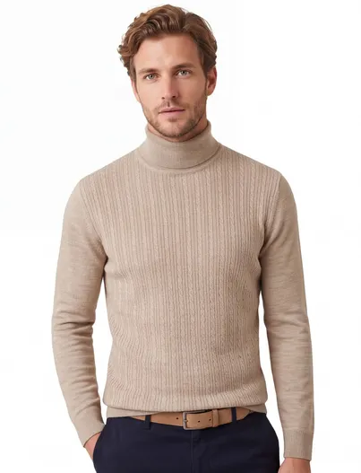 Gentiluomo Gentiluomo trui turtleneck beige merinowol