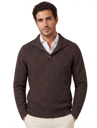 Gentiluomo Gentiluomo trui bruin structuur half zip