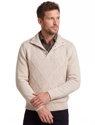 Gentiluomo Trui Gentiluomo beige half zip structuur