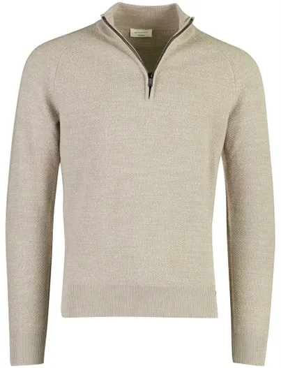 Gentiluomo Gentiluomo trui half zip beige gemeleerd gebreid