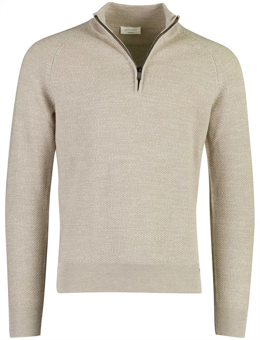 Gentiluomo trui half zip beige gemeleerd gebreid