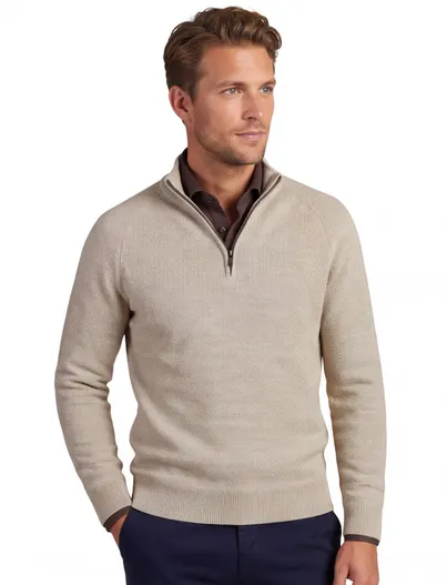 Gentiluomo Trui Gentiluomo beige half zip katoen