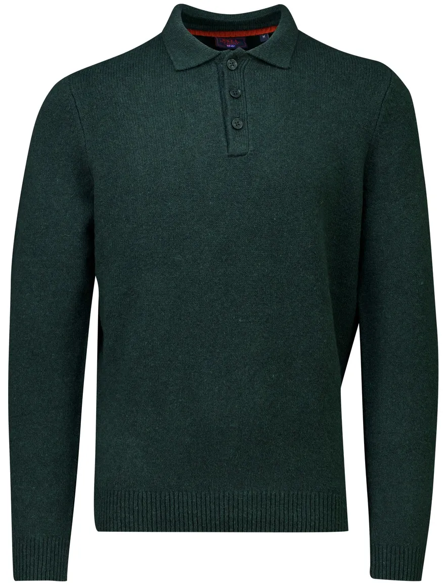 New Zealand polo donkergroen gemeleerd gebreid