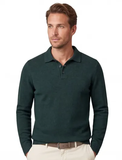 New Zealand New Zealand polo donkergroen gemeleerd gebreid
