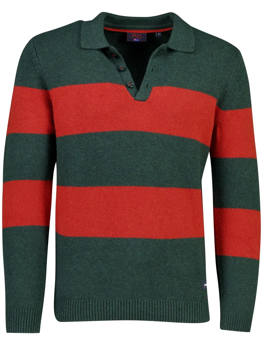 New Zealand poloshirt donkergroen gestreept gebreid