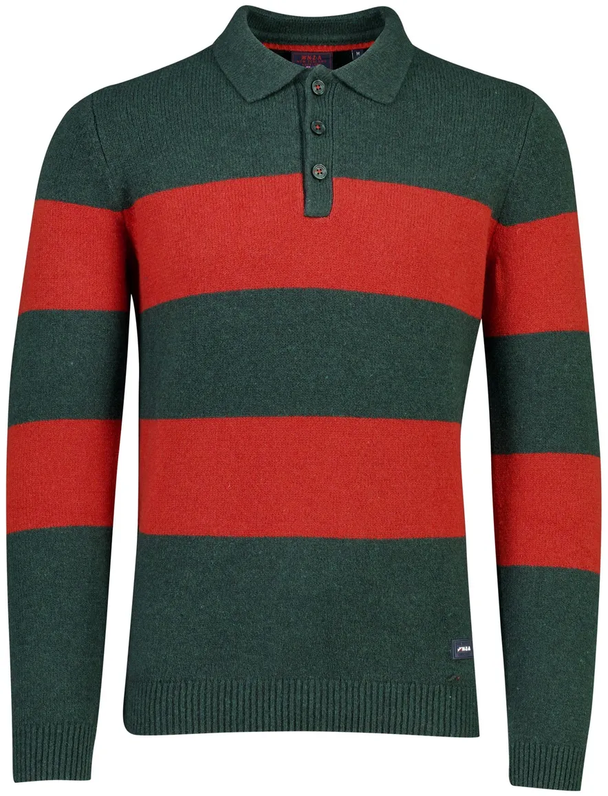 New Zealand poloshirt donkergroen gestreept gebreid