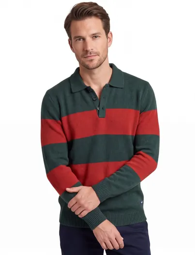 New Zealand New Zealand poloshirt donkergroen gestreept gebreid