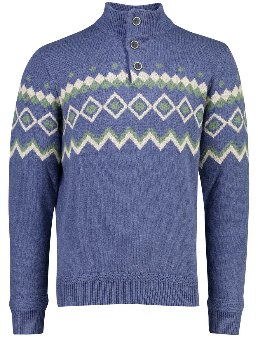 New Zealand trui blauw geprint met knopen
